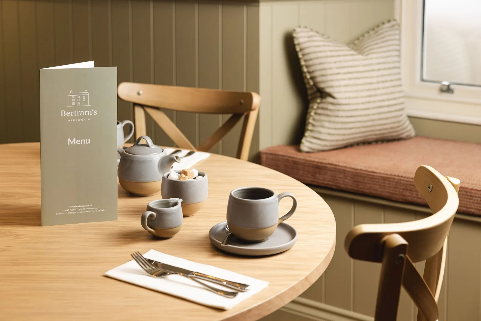 Bertram's cafe and courtyard in Warkworth, specialty coffee cafe