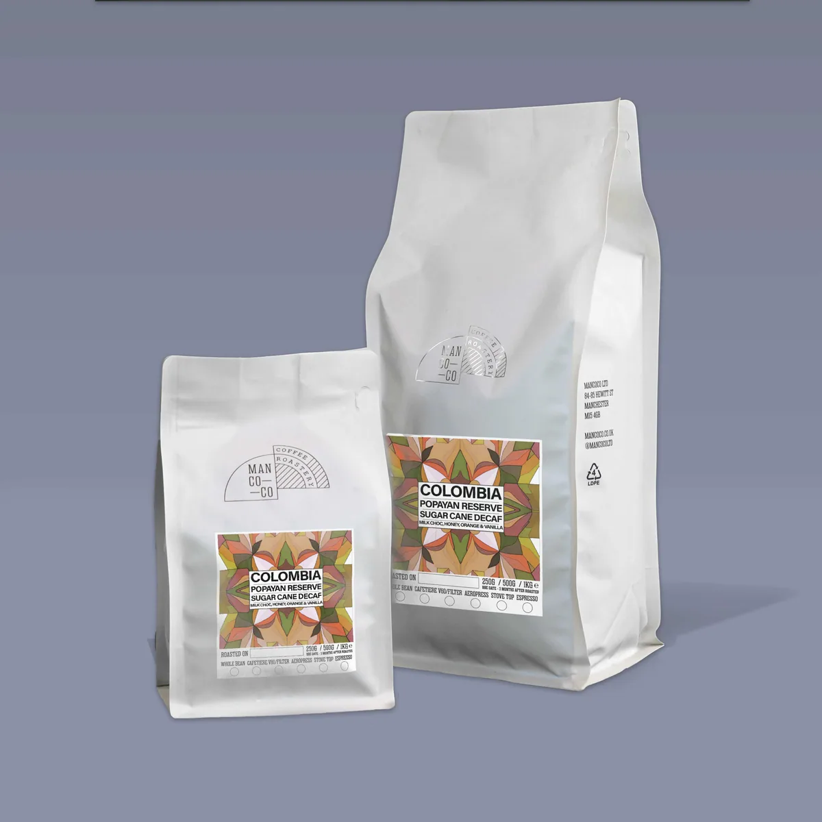 colombia - popayan reserve sugar cane decaffeinated, colombia coffee from mancoco coffee bar & roastery