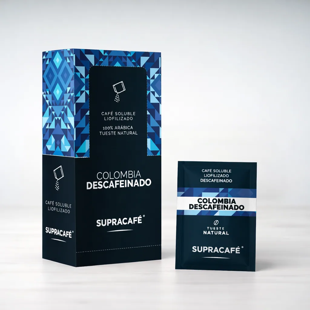 café de colombia descafeinado soluble liofilizado en sobres, colombia coffee from supracafé s.a.