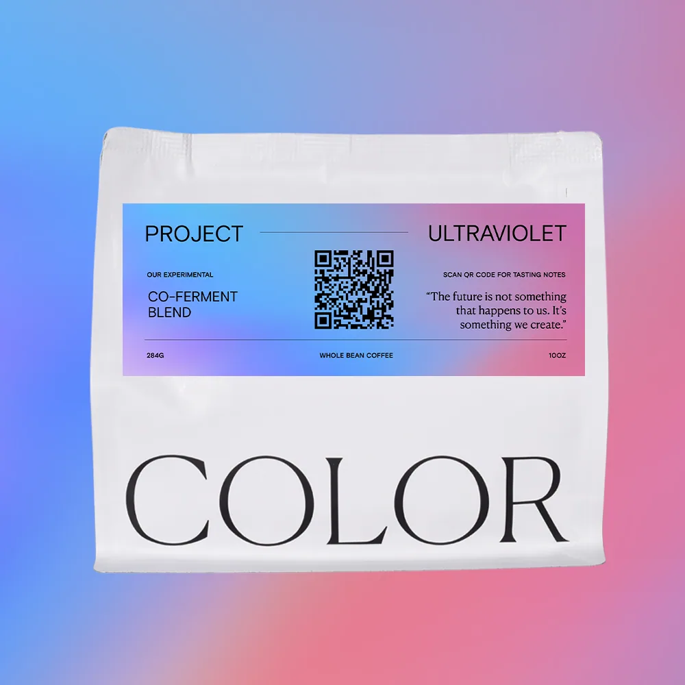 project ultraviolet (our co-ferment blend) - 1.0 roast date 3/23, ethiopia + colombia + guatemala coffee from color coffee roasters