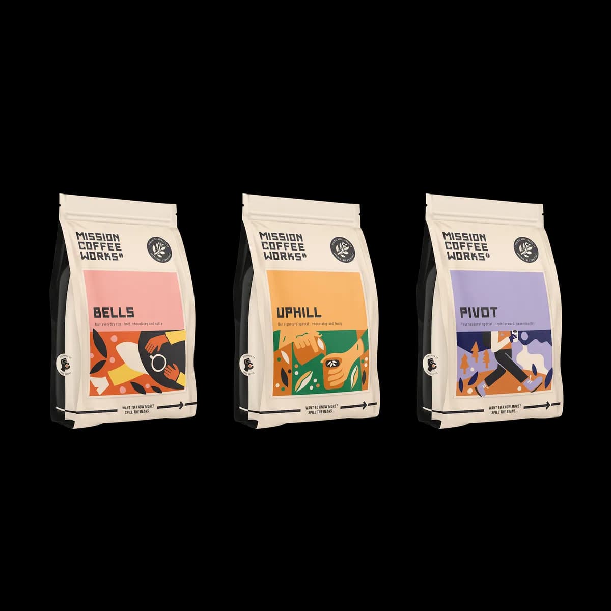 roaster's espresso selection, rwanda + colombia + guatemala coffee from mission coffee works
