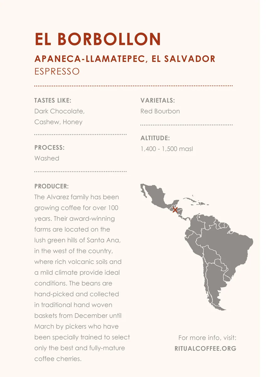el borbollon (washed) - el salvador, el salvador coffee from ritual coffee roasters