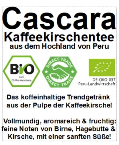 cascara kaffeekirschentee, peru coffee from koffietied röstkaffee