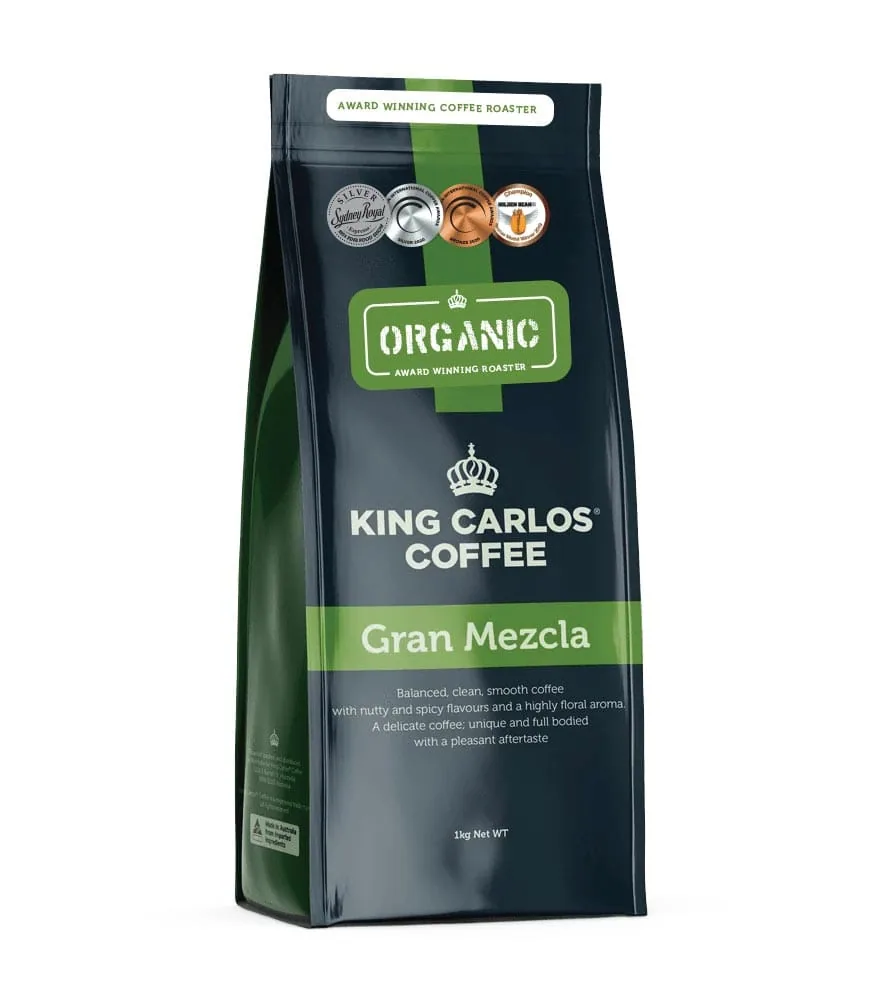 gran mezcla, specialty coffee blend, colombia + brazil + papua new guinea coffee from king carlos coffee roasters