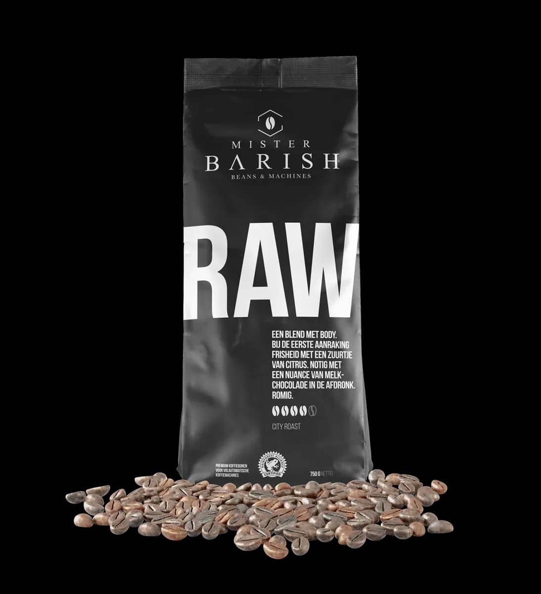 raw - mister barish - koffiebonen - 750gr, colombia + guatemala + honduras + indonesia coffee from mister barish beans & machines