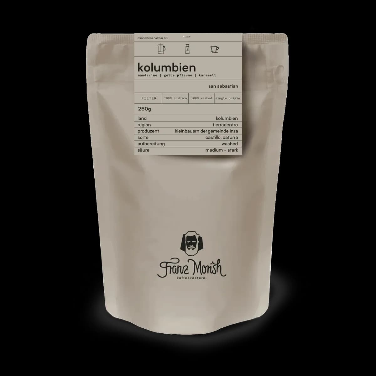 kolumbien san sebastian - filterkaffee, colombia coffee from franz morish coffee roastery