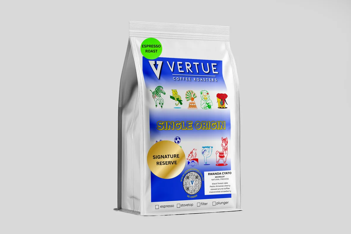rwanda cyato microlot espresso roast, rwanda coffee from vertue coffee roasters