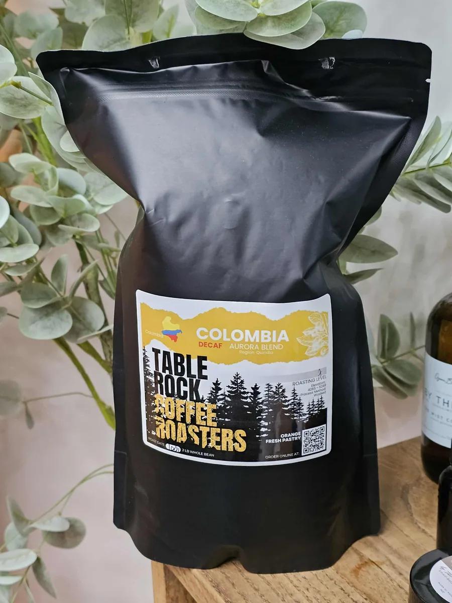columbia decaf aurora blend | medium roast coffee 7lb bag, colombia coffee from table rock coffee roasters