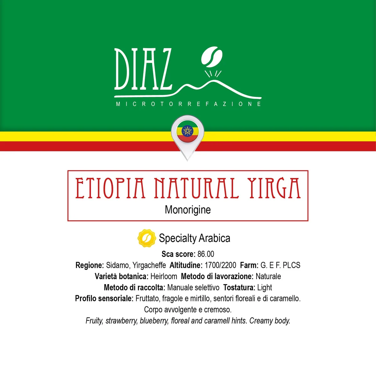 etiopia yirga specialty arabica, ethiopia coffee from diaz microtorrefazione