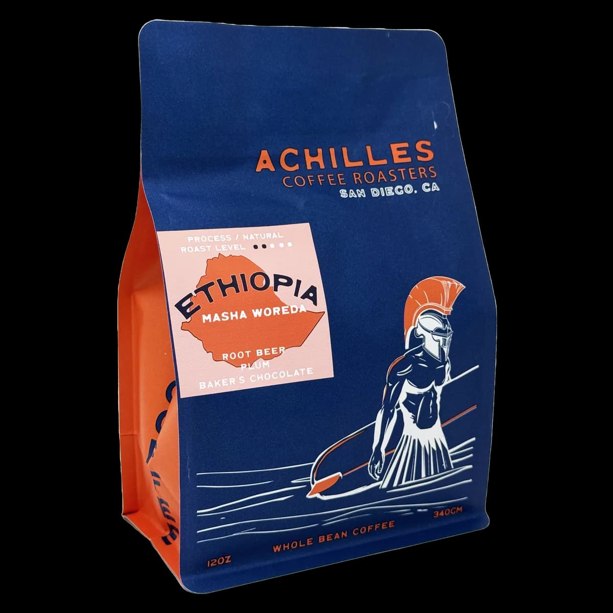 ethiopia limmu masha natural single origin coffee, ethiopia coffee from achilles coffee solana beach