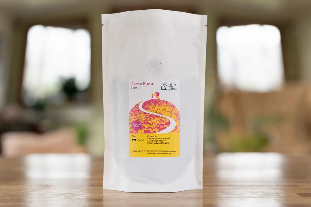 flower power - filter, uganda + colombia coffee from surrey hills coffee - roastery