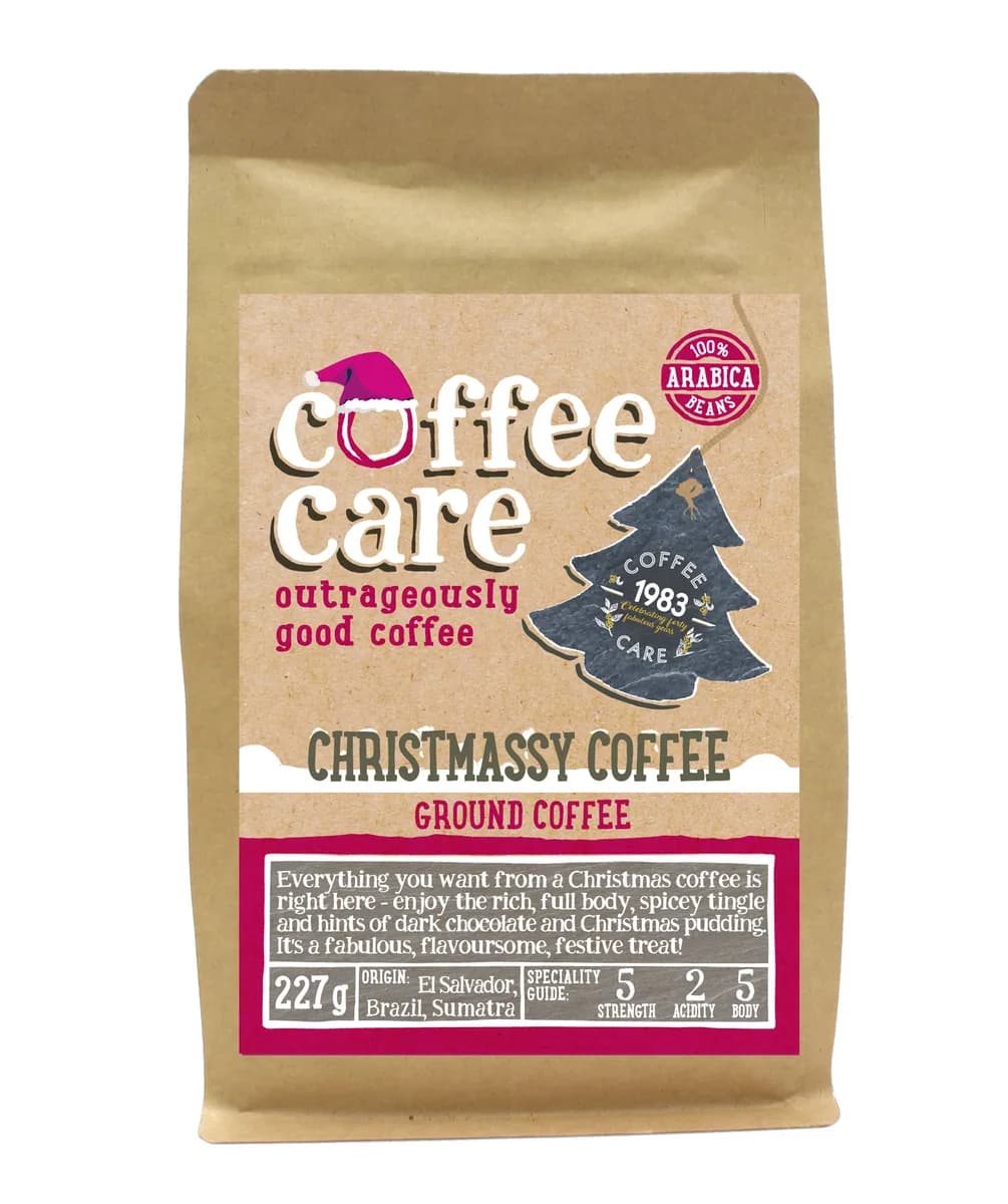 christmassy ground coffee, brazil + el salvador + indonesia + sumatra coffee from coffee care (n.c.) ltd