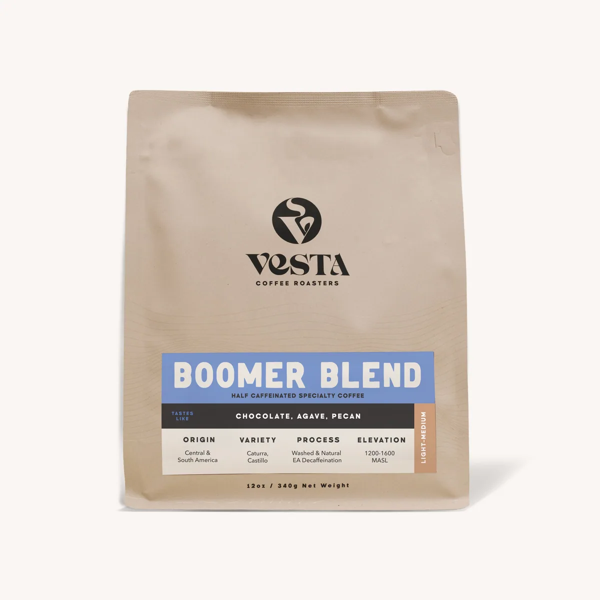 boomer blend - half caffeinated blend, colombia coffee from vesta coffee roasters