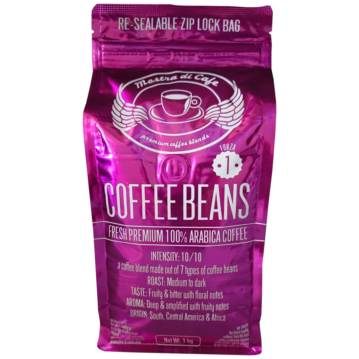 forza #1 beans – 1kg, ethiopia + tanzania + uganda + colombia + guatemala + honduras coffee from mostra di cafe - coffee roastery