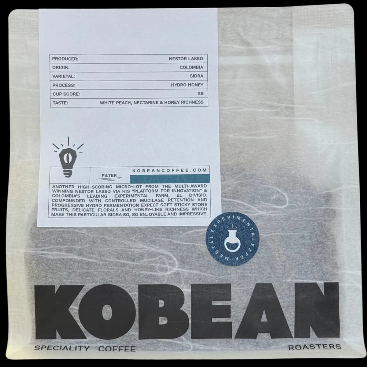nestor lasso - (hydro honey, sidra) sca: 89, colombia coffee from kobean coffee roasters