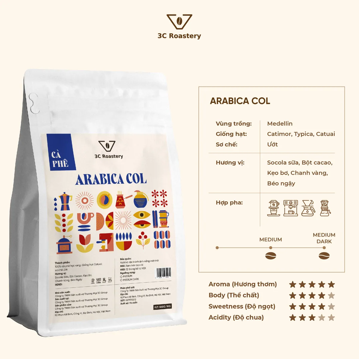 cà phê arabica colombia supremo – sơ chế washed, colombia coffee from 3c roastery - 92 phan kế bính