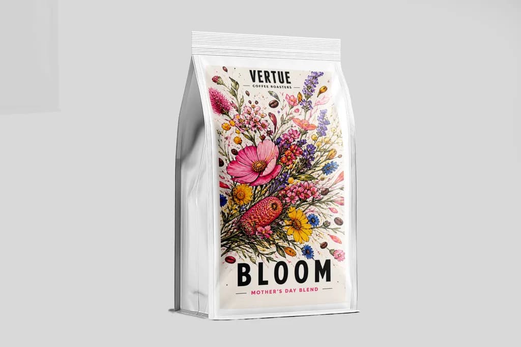 bloom mother's day blend, ethiopia + brazil coffee from vertue coffee roasters