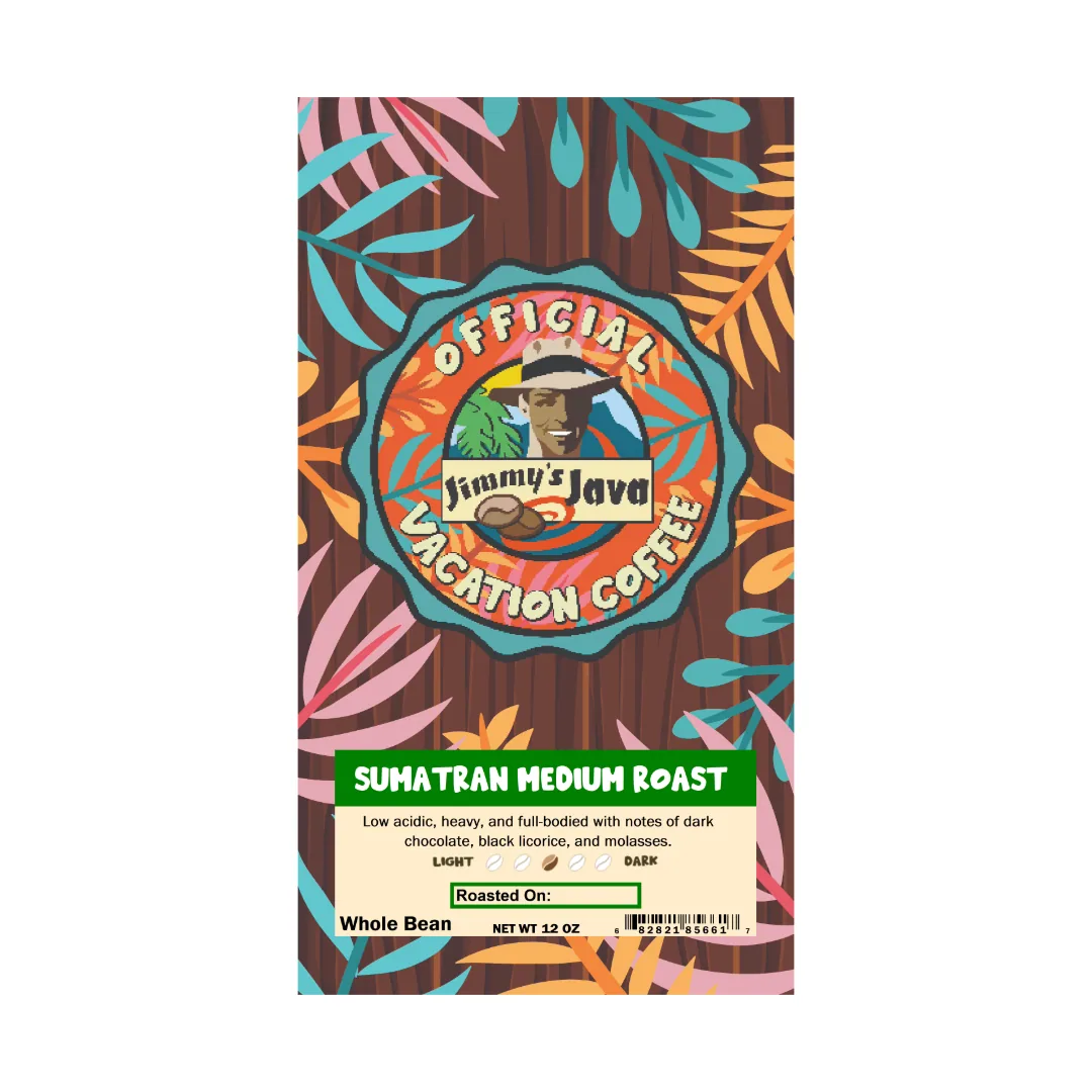 4oz bag of sumatran takengon kkgo medium roast coffee, indonesia + sumatra coffee from jimmy's java