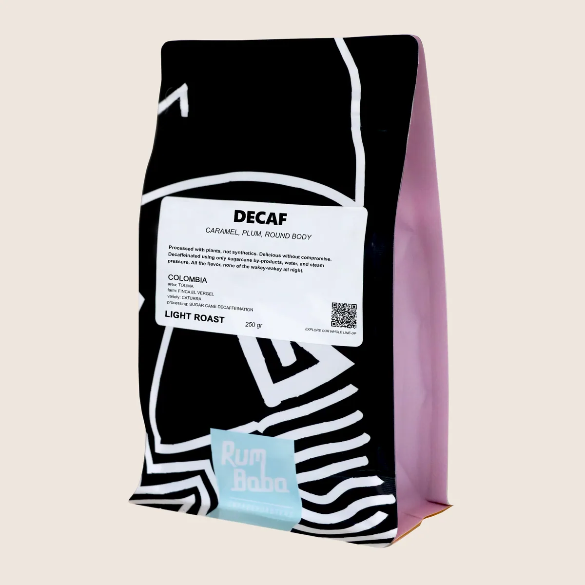 decaf, colombia coffee from rum baba coffeeroasters shop & brew-bar east