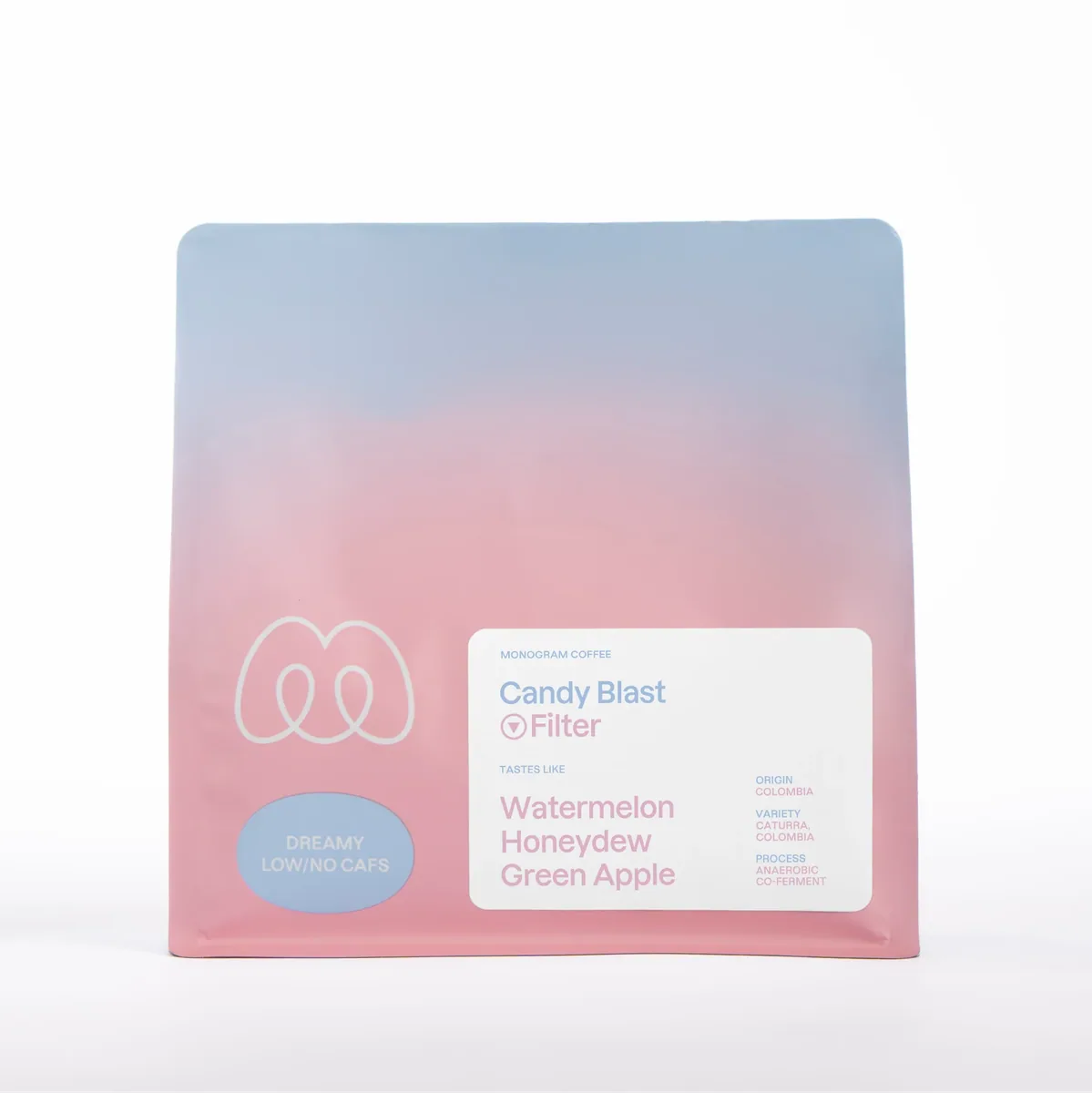 candy blast decaf, colombia coffee from monogram coffee