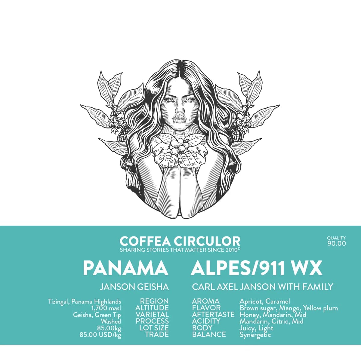 panama janson geisha alpes /911 washed wx, panama coffee from coffea circulor