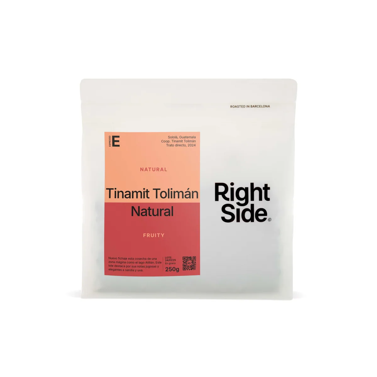 tinamit tolimán natural espresso, guatemala coffee from right side coffee roastery