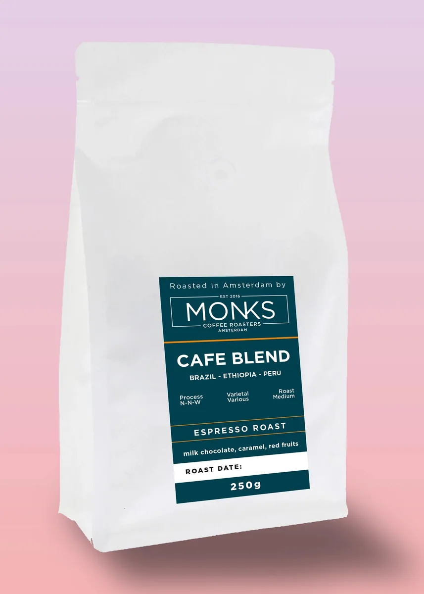 monks cafe blend, ethiopia + brazil + peru coffee from monks coffee roasters
