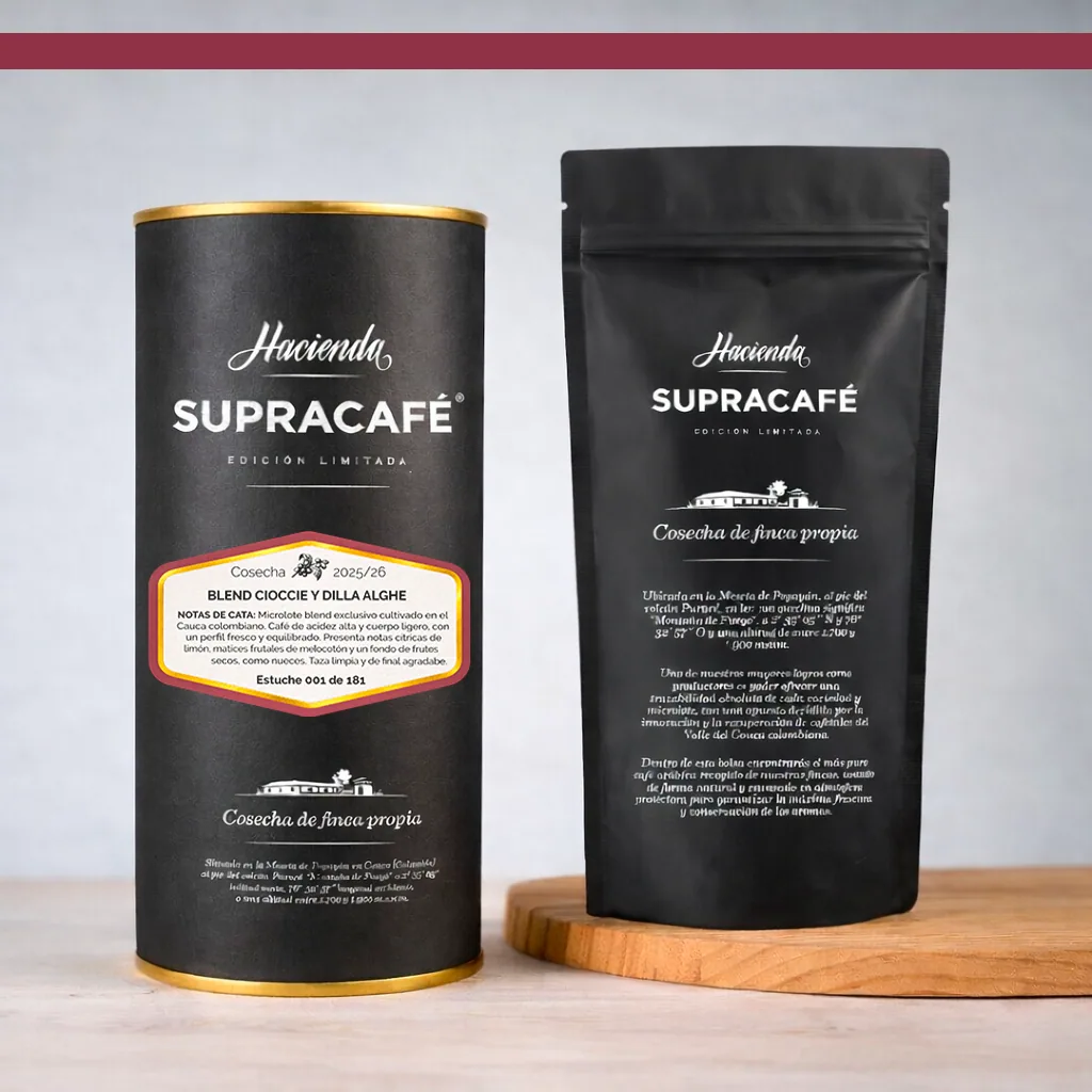 café de colombia de cosecha propia hacienda supracafé blend cioccie y dilla alghe 250g, colombia coffee from supracafé s.a.
