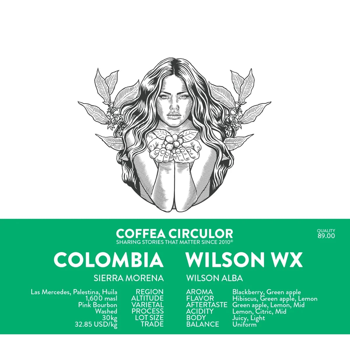 colombia wilson pink bourbon washed wx, colombia coffee from coffea circulor