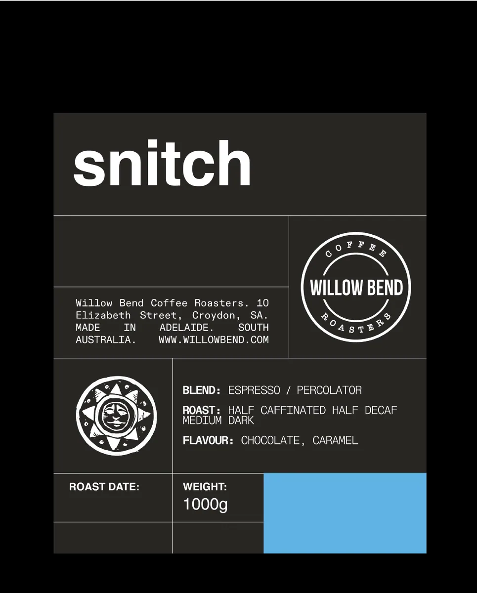 snitch, colombia + brazil coffee from willow bend coffee roasters