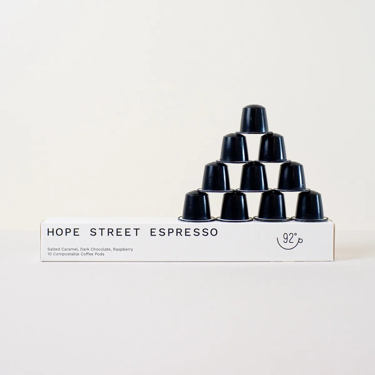 hope street espresso compostable pods, colombia + guatemala coffee from 92 degrees