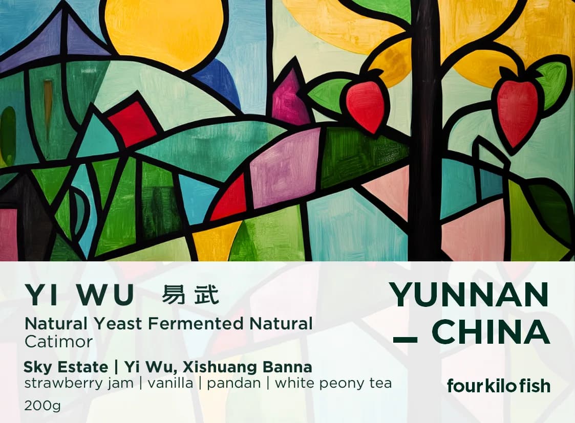 yi wu 易武 | sky estate | natural yeast fermented natural | xishuang banna, yunnan | 200g, yunnan coffee from four kilo fish coffee & tea