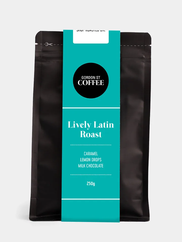 lively latin roast, colombia + brazil + guatemala coffee from gordon street coffee