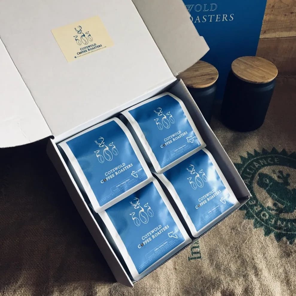 4 pack coffee boxed selection (speciality), brazil + costa rica coffee from cotswold coffee roasters