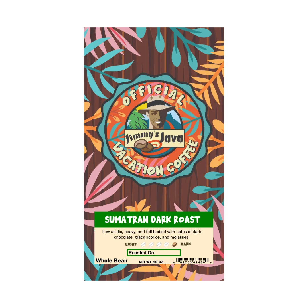 4oz bag of sumatran takengon kkgo dark roast coffee, indonesia + sumatra coffee from jimmy's java