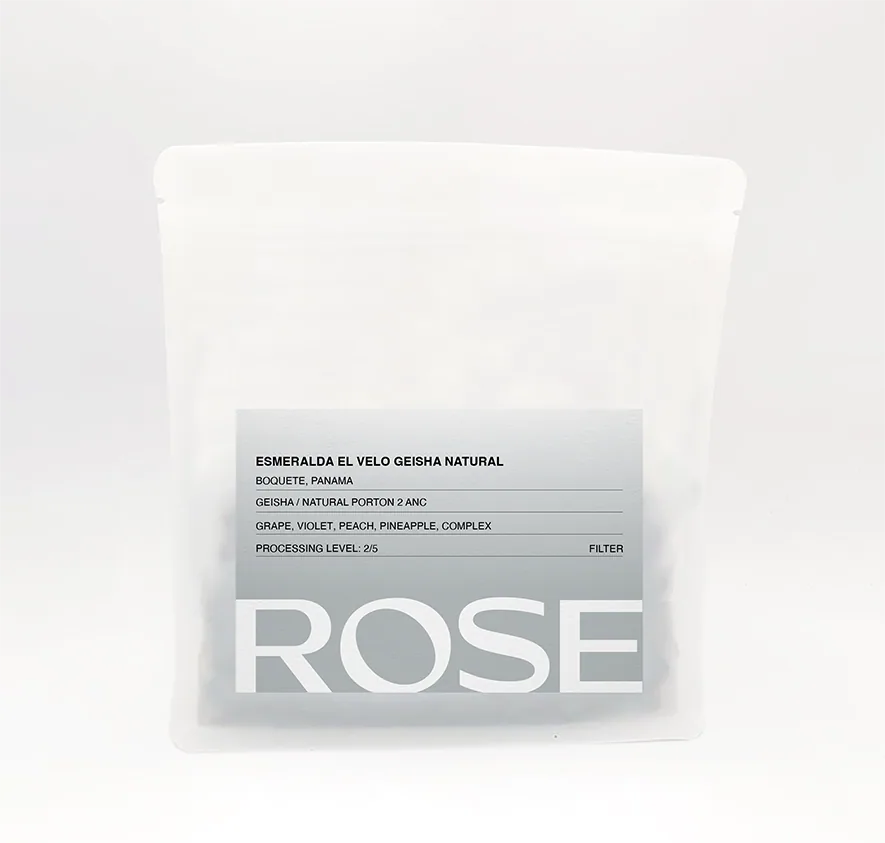 hacienda la esmeralda geisha el velo natural, panama coffee from rose