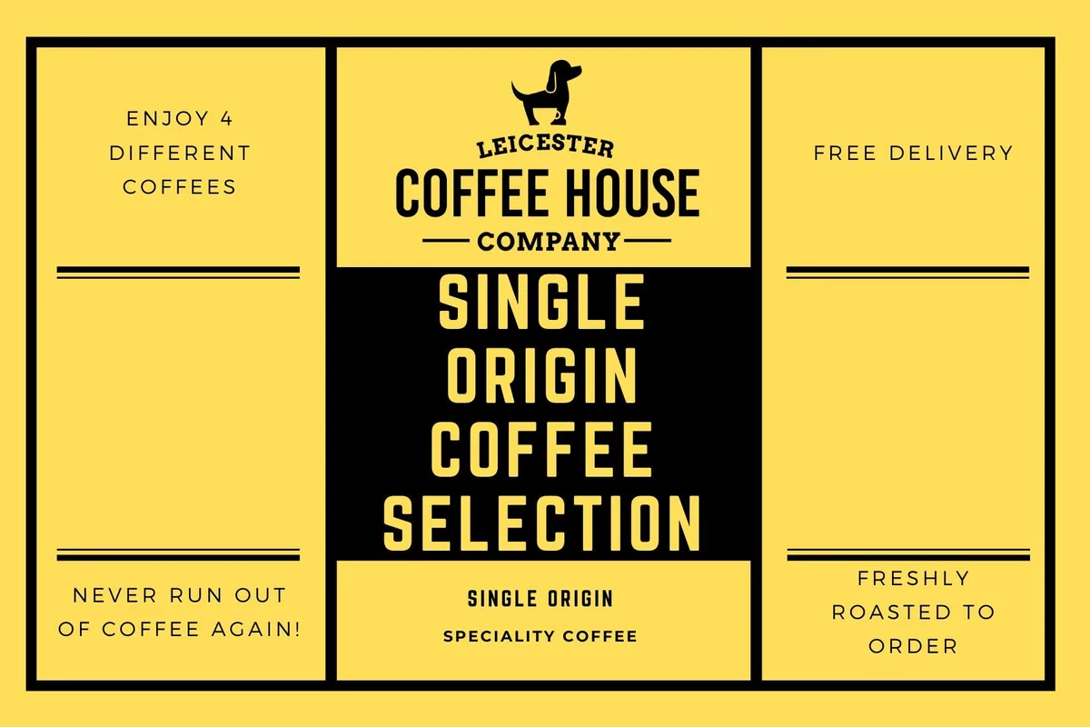 single origin coffee selection, ethiopia + colombia + guatemala + indonesia coffee from leicester coffee house company
