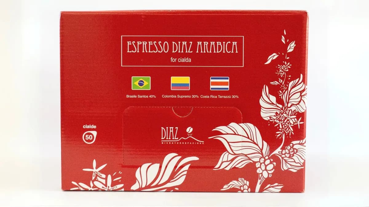 box 50 cialde espresso diaz arabica, colombia + costa rica coffee from diaz microtorrefazione