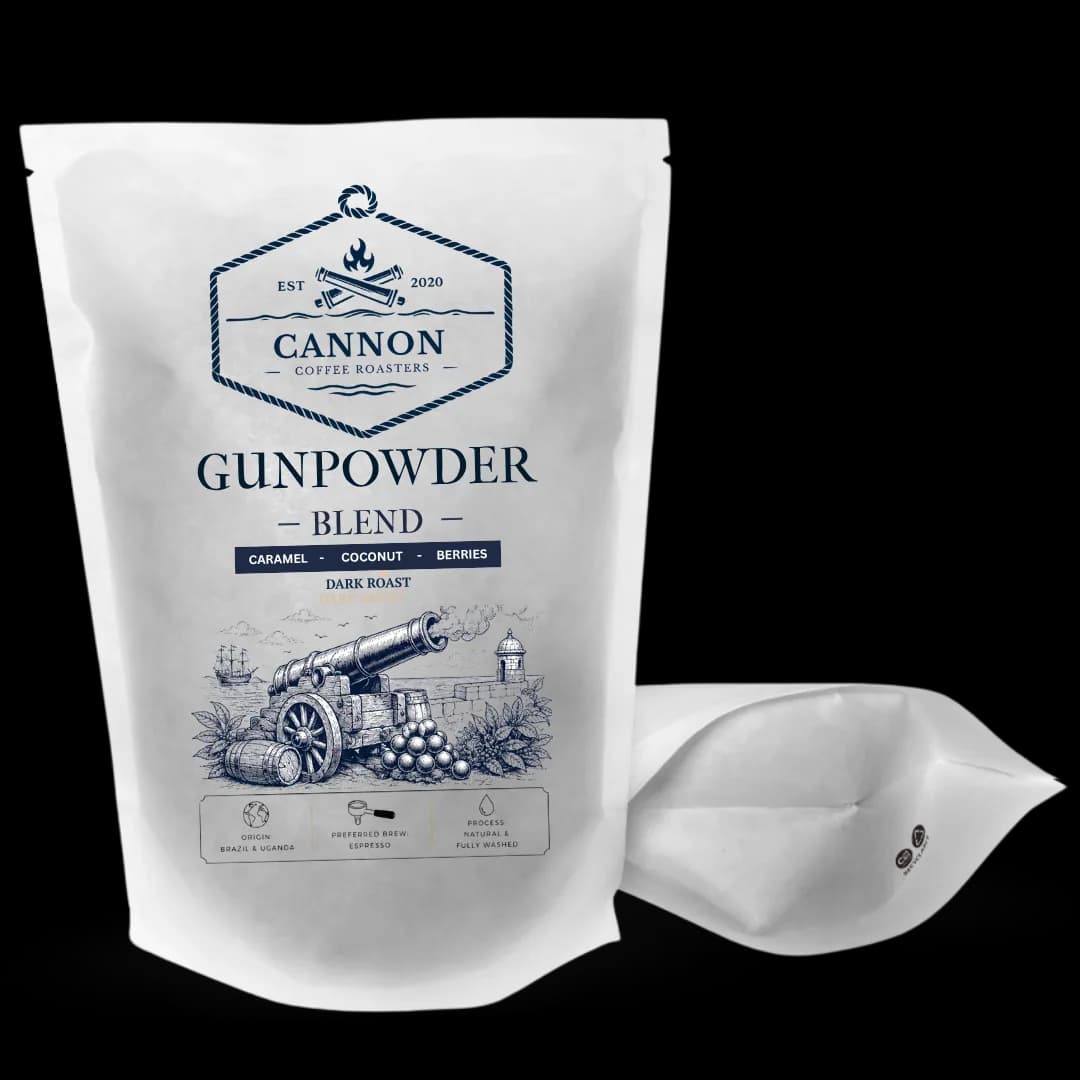 the gunpowder blend, uganda + brazil coffee from cannon coffee roasters