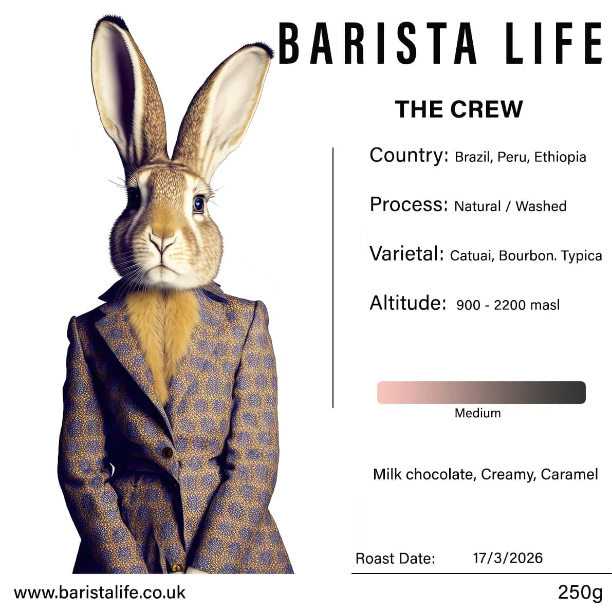 the crew - new, ethiopia + brazil + peru coffee from barista life ltd
