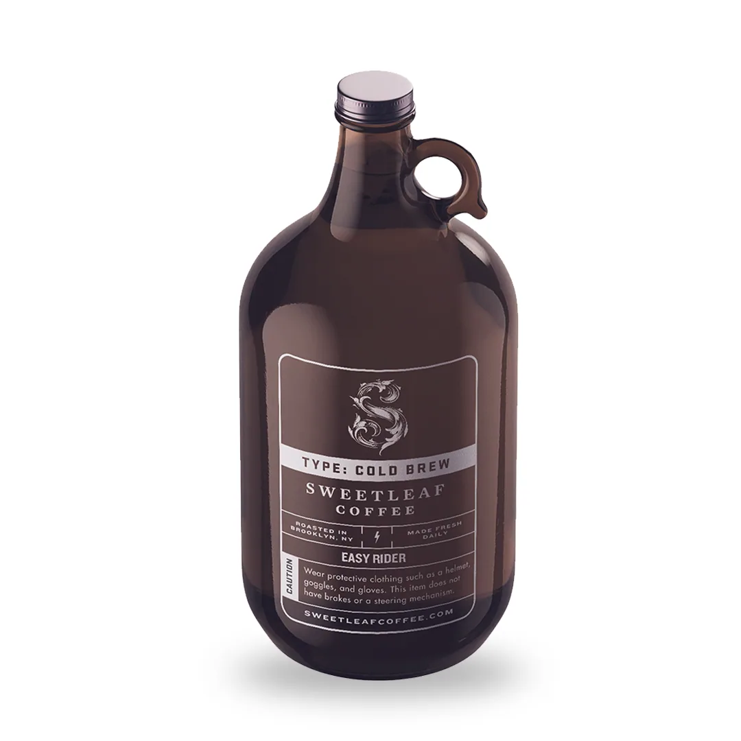 easy rider cold brew 64oz, colombia + brazil coffee from sweetleaf coffee roasters