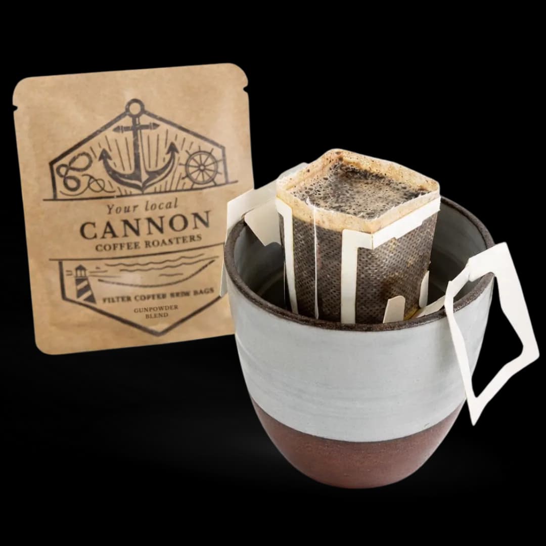 brew bags - gunpowder blend - case of 10, uganda + brazil coffee from cannon coffee roasters