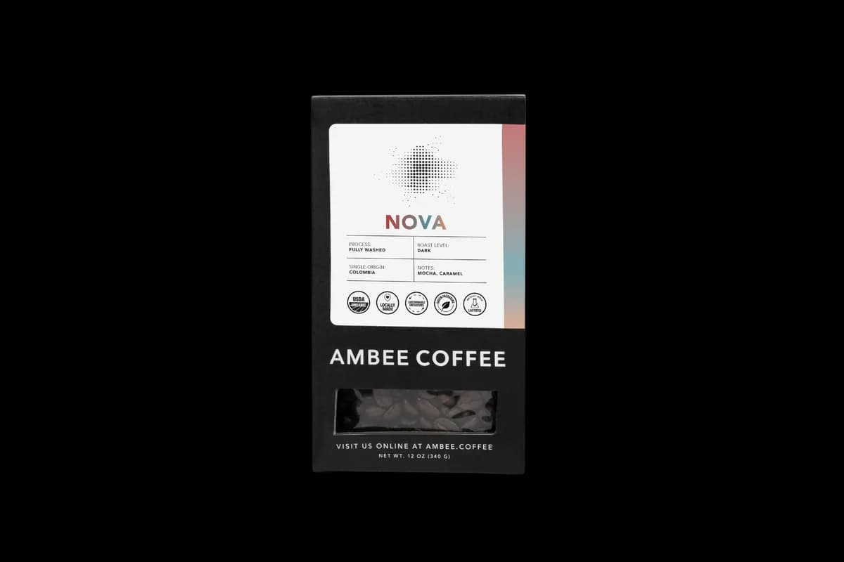 nova – 12oz organic whole bean coffee box, colombia coffee from ambee coffee co.