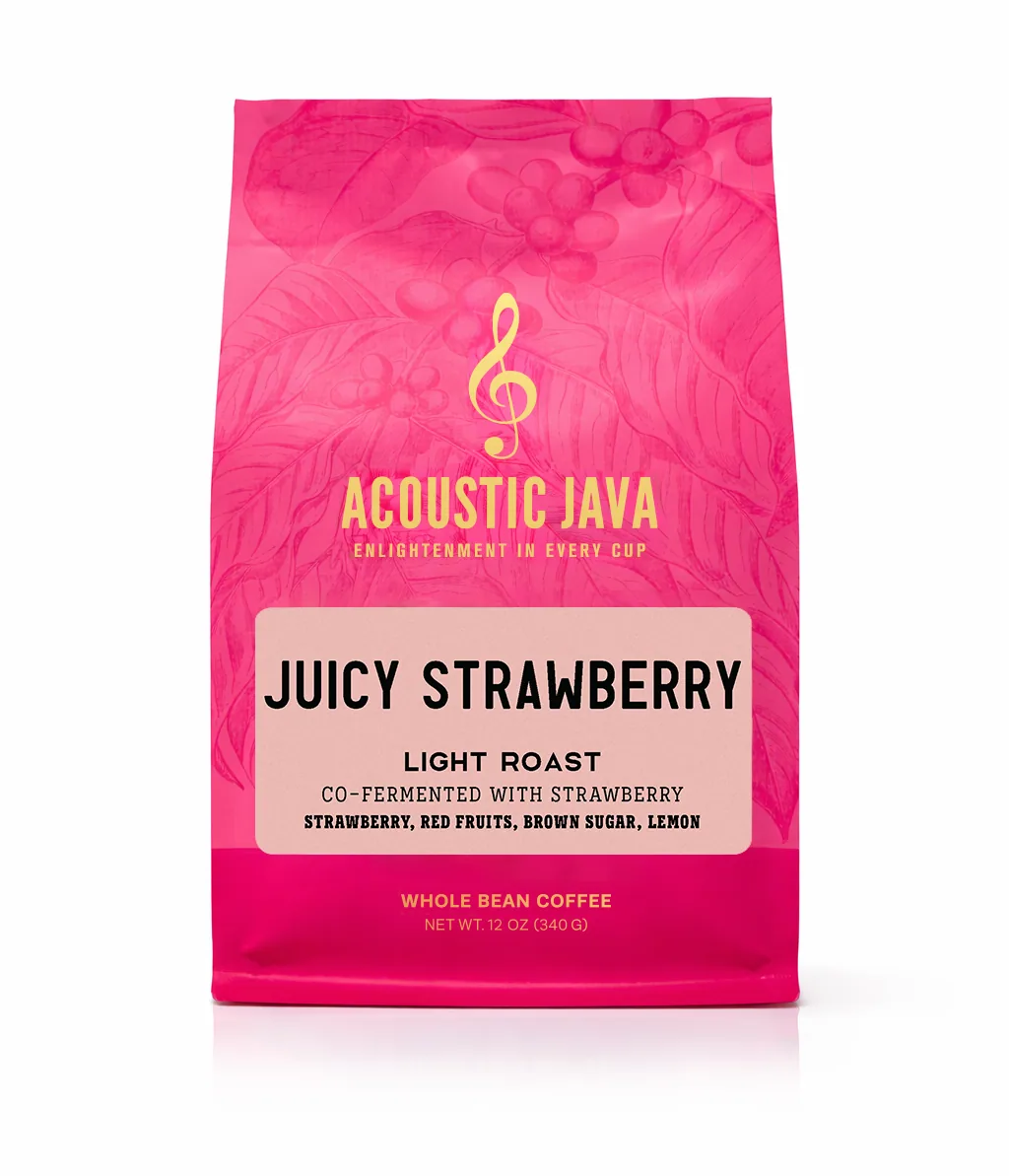 juicy strawberry, colombia coffee from acoustic java roastery & tasting room
