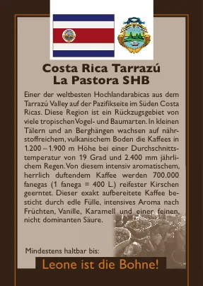 costa rica tarrazu la pastora shb, costa rica coffee from leone caffè