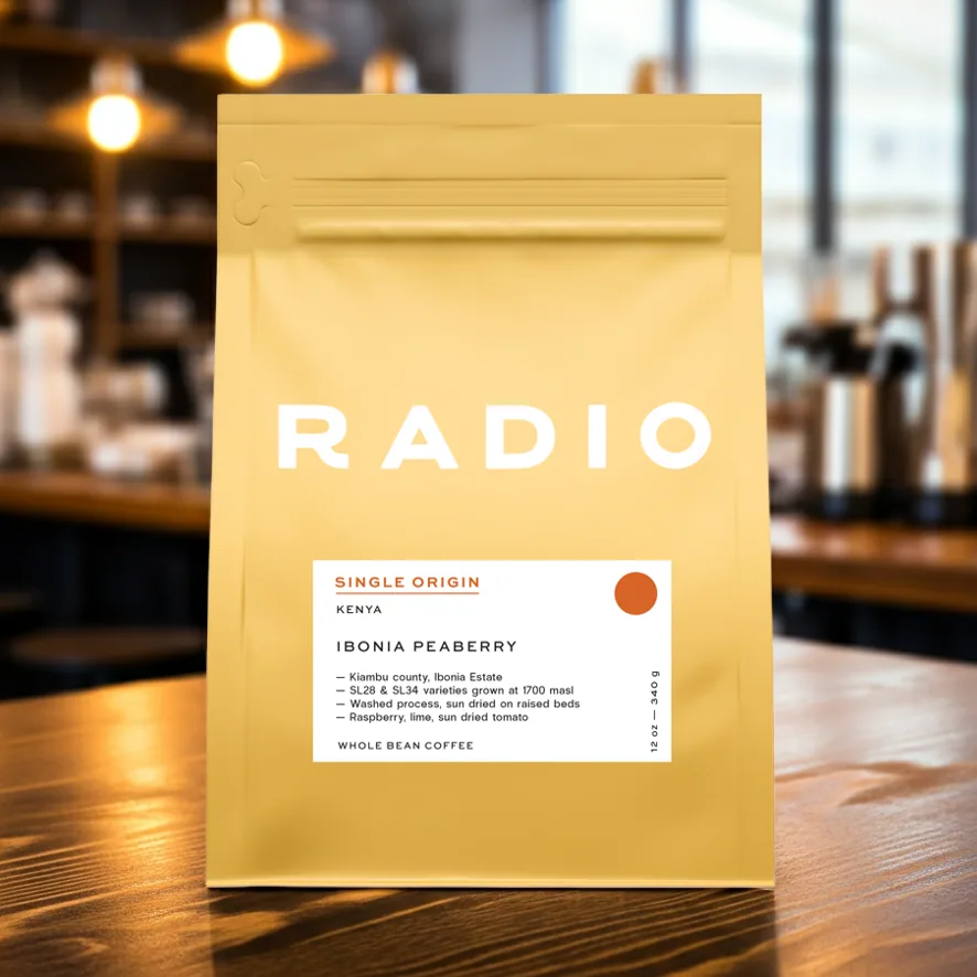 kenya: ibonia peaberry, kenya coffee from radio roasters coffee