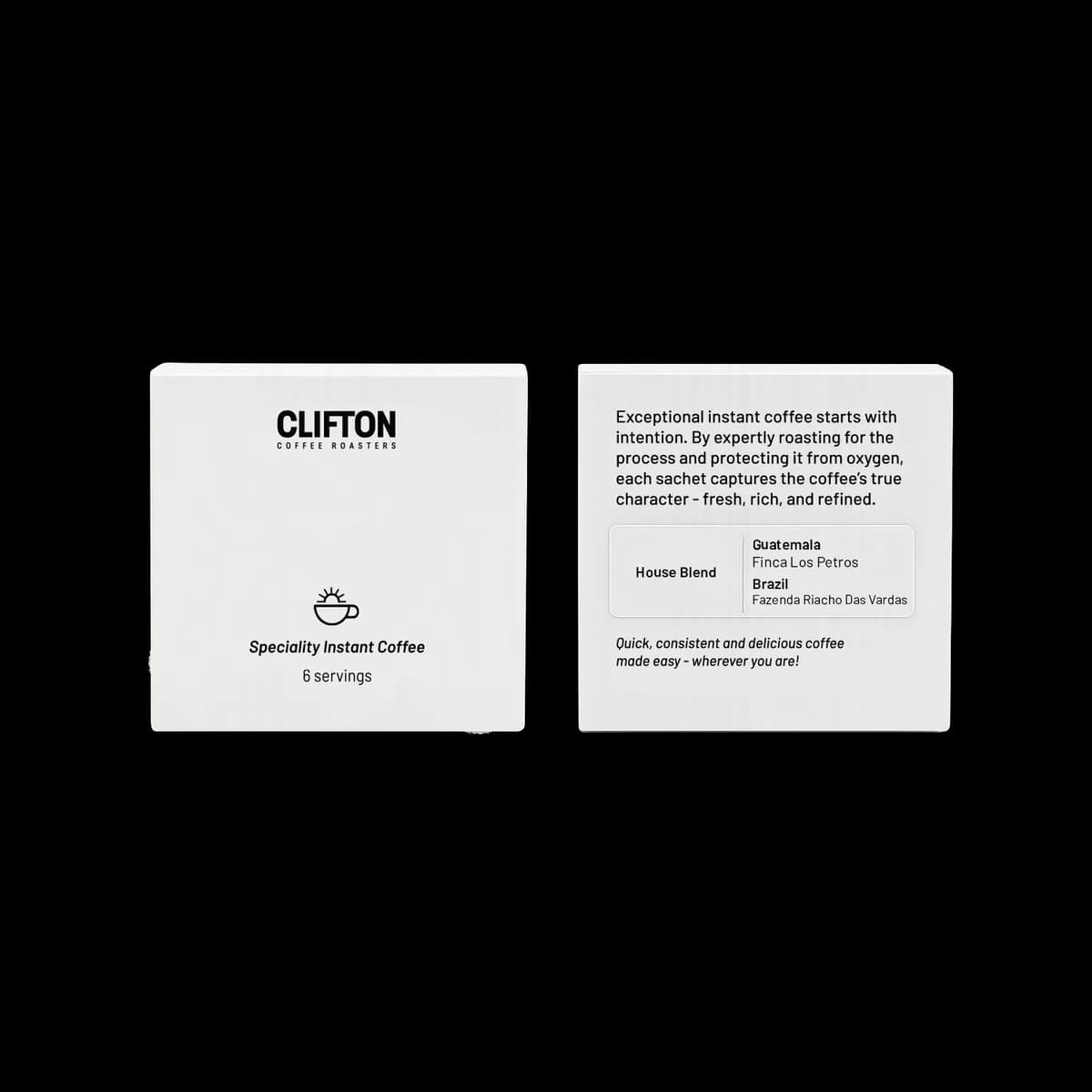 house blend - speciality instant, brazil + guatemala coffee from clifton coffee roasters