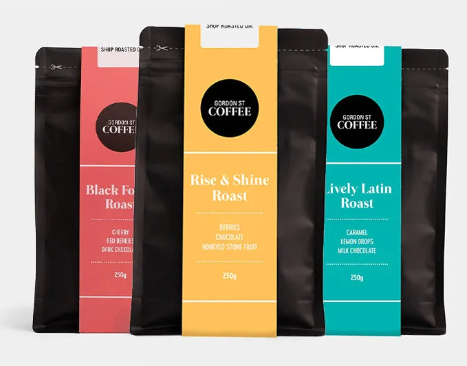 variety pack, rwanda + colombia + brazil + guatemala coffee from gordon street coffee