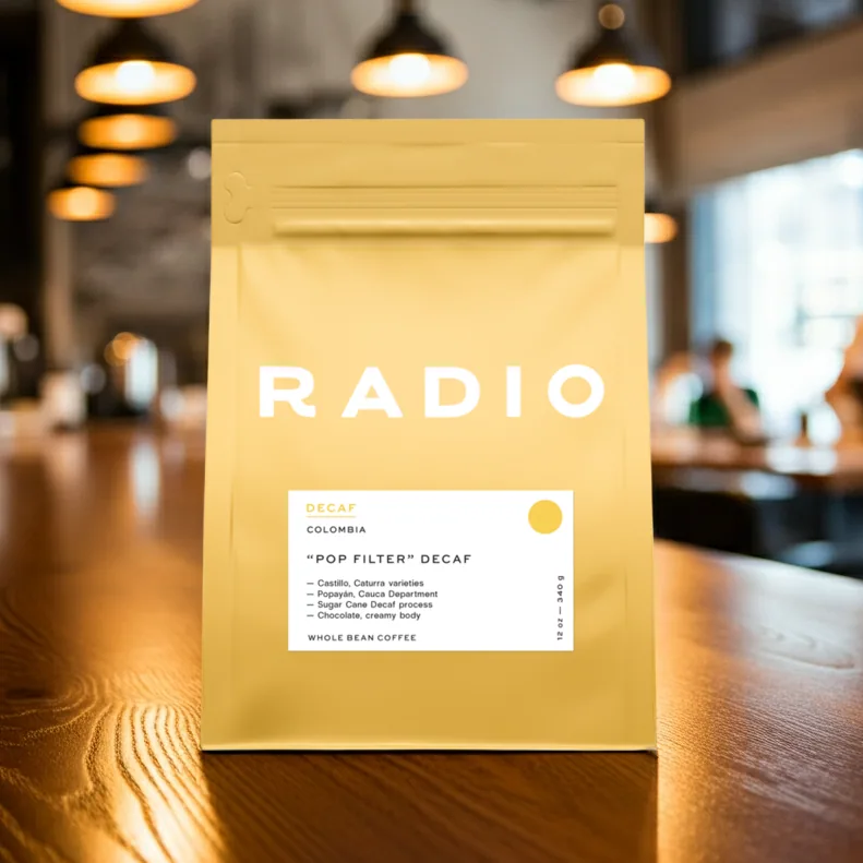 colombia: pop filter decaf, colombia coffee from radio roasters coffee