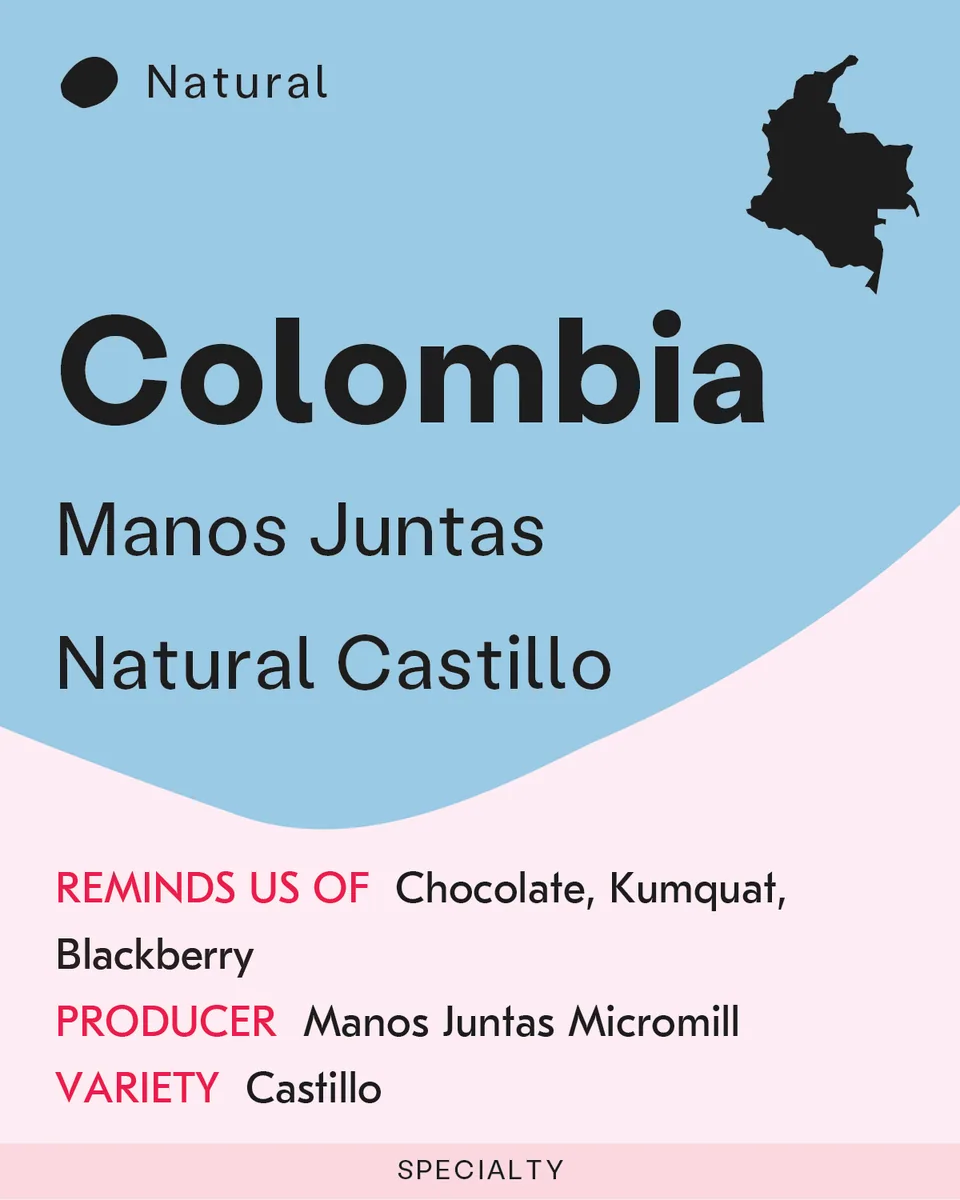 colombia, manos juntas natural, colombia coffee from sk coffee: coffee bar & roastery